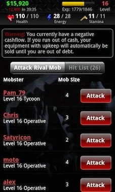 Fight list of a clicker game