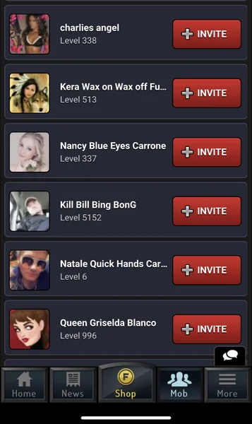 Invite mobsters screen