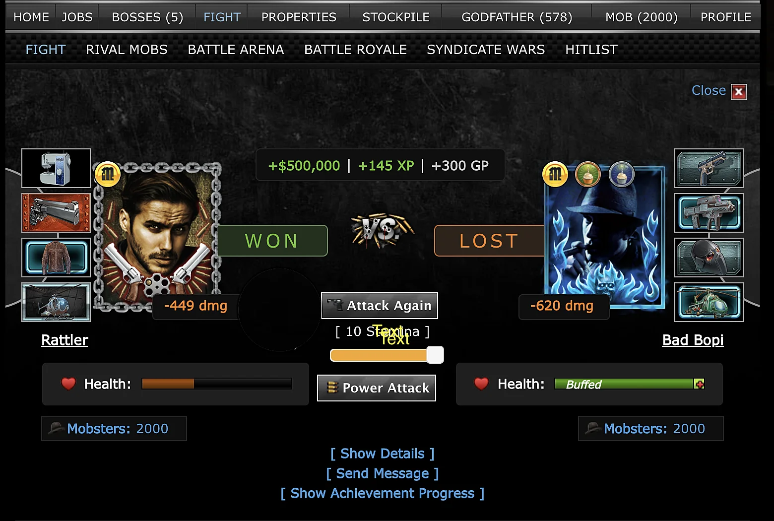 PvP fight in a text based browser game