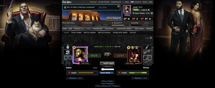 Fight screen of a clicker browser game
