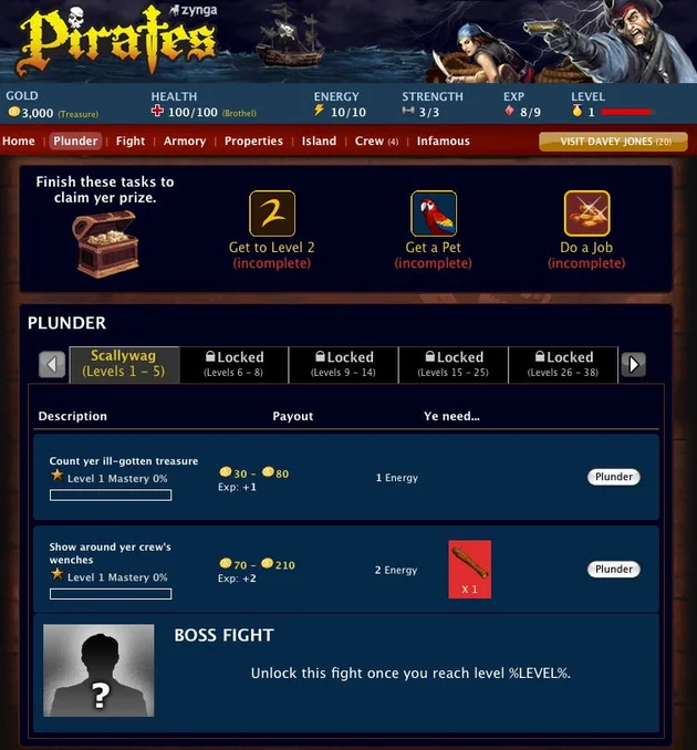 A screenshot of Zynga's Pirates Rule the Caribbean game