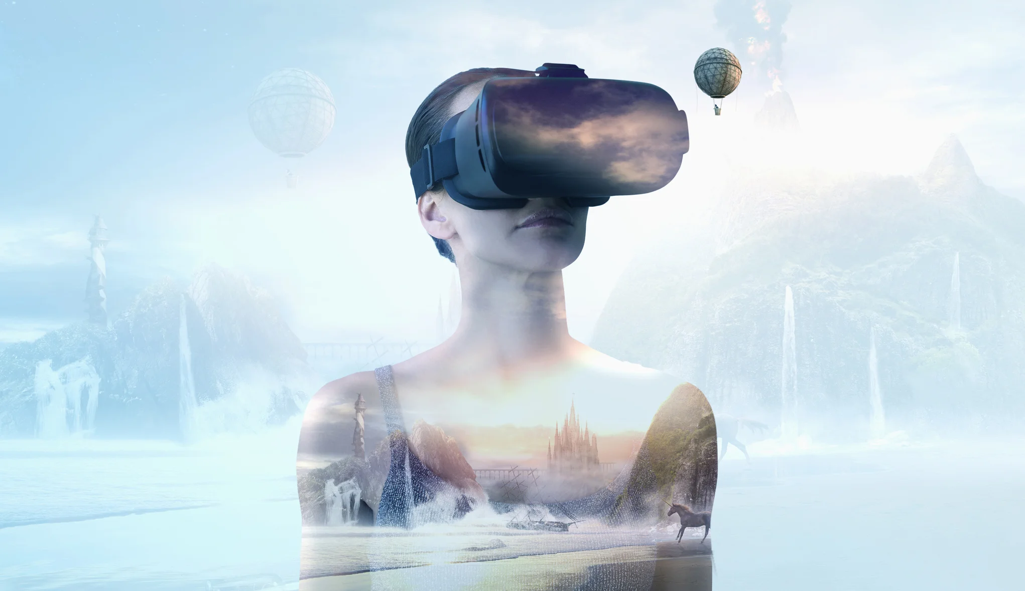 Woman wearing a virtual reality device